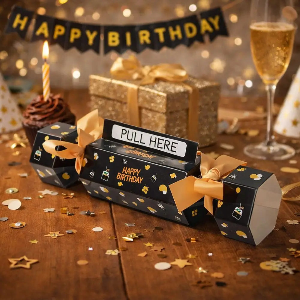 Party Gifts Candy Shape Birthday Money Box Black Gold Paper Money Gift Box Funny with Bags Pull Money Box Birthday Party