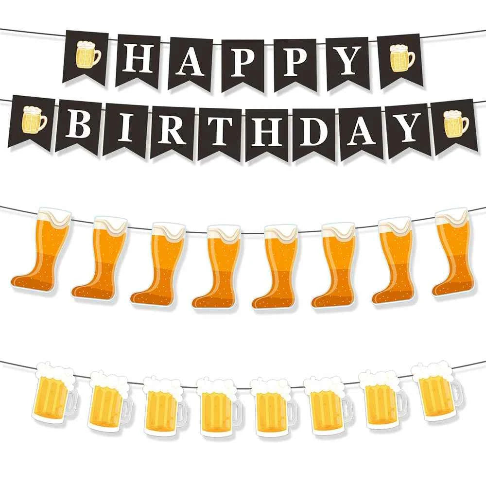 Beer Theme Happy Birthday Banner Adult Mens Party Decorations Cheers Paper Garland Oktoberfest Bunting Bar Pub Event Decor Setup