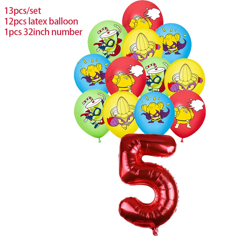 Superzings Birthday Party Decoration Balloon Banner Cake Topper SuperthingsTableware Birthday Party Supplies Baby Shower