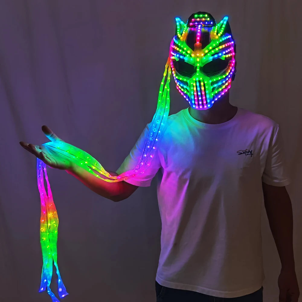 Female LED Helmet Monster Luminous Hat Light Illusion Cat Woman Black Panther Mask for Performance LED Robot Performance