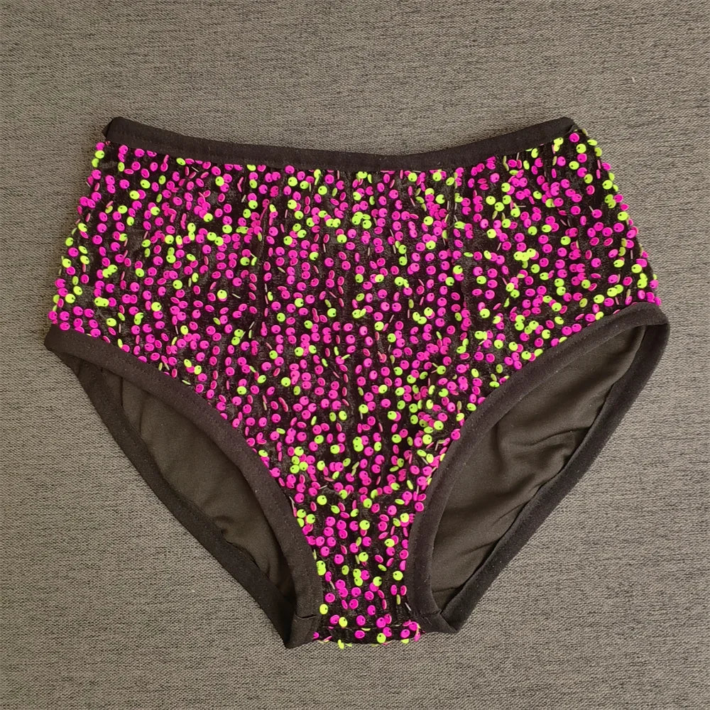 High-Waist Sequined Disco Briefs & Stage Performance Hot Pants