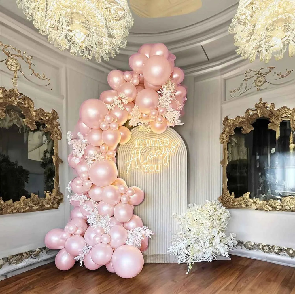 107PCS Double Stuffed Pearl Pink Stand White Balloons Garland Arch kit Wedding Birthday Party Baby Shower Anniversary Decoration