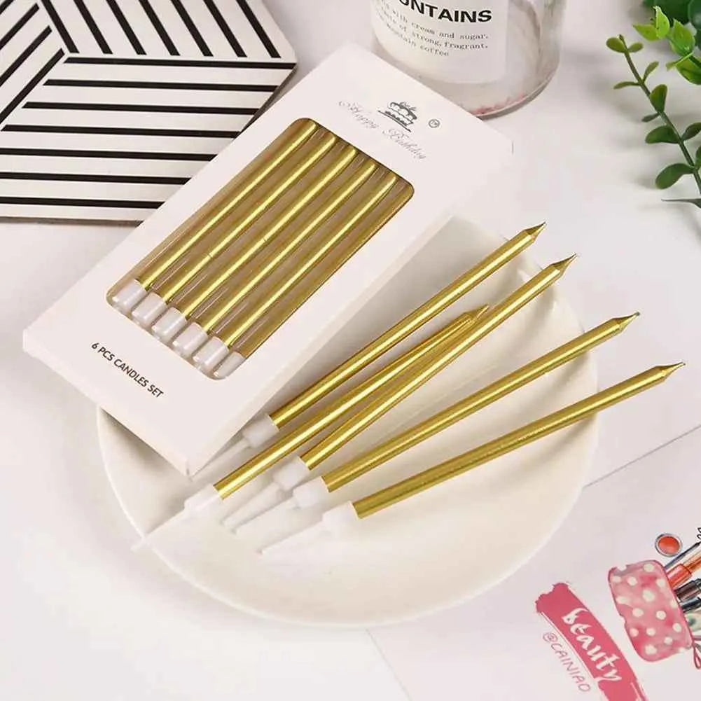 6pcs/Kit Birthday Cake Candles Gold Silver Candles Cupcake Decoration Baby Shower Wedding Party Decorative Candle Toppers