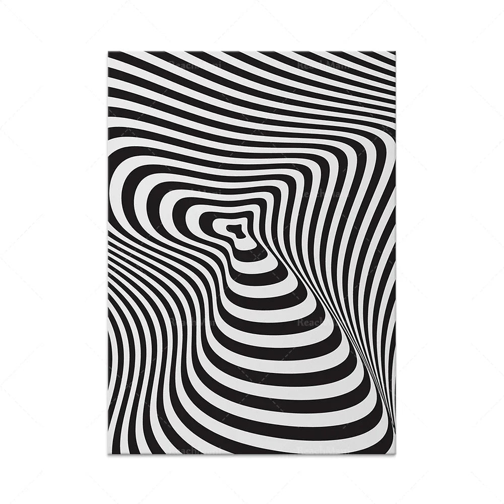 Optical Illusion Wall Art Poster | Black and White Op Art Effect | Modern, Simple, Unique, Eclectic Vertical Black and White Op