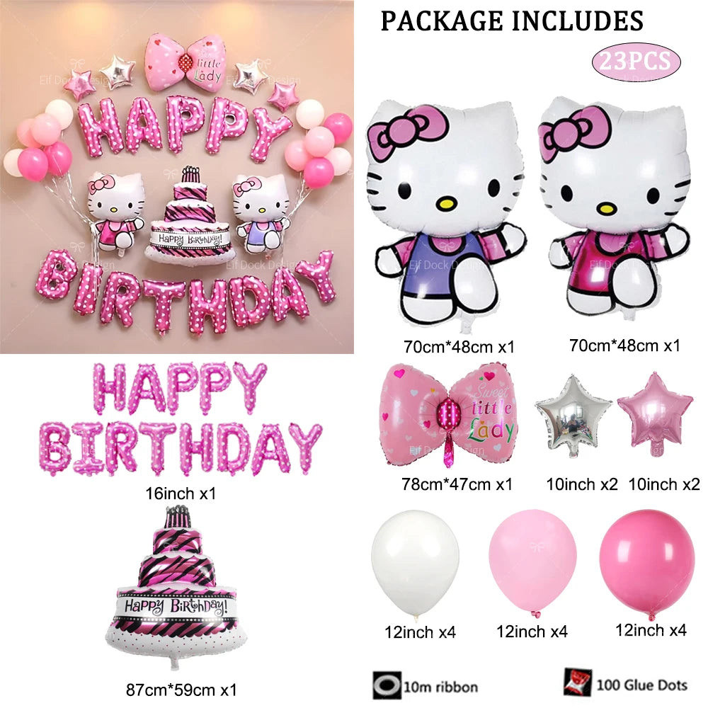 Cartoon Party Balloon Decoration Cute Hello Kitty Birthday Kids Theme Scene Layout Hello Kitty Room Decor Kawaii Gift for Girls