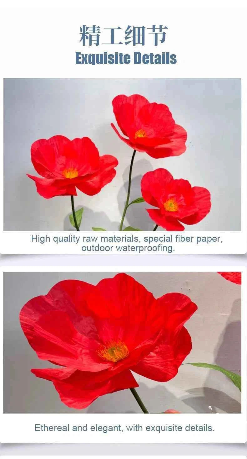 Wedding Artificial Flowers Paper Poppy Flower Wall Garden Decoration Photography Props Window Display Party Supplies Home Decor