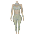 Women's Rhinestone Mesh Jumpsuit | Sheer Party & Stage Outfit