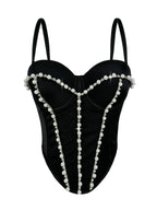 Pearl Embroidered Bustier Corset Crop Top High Street Evening Bralette