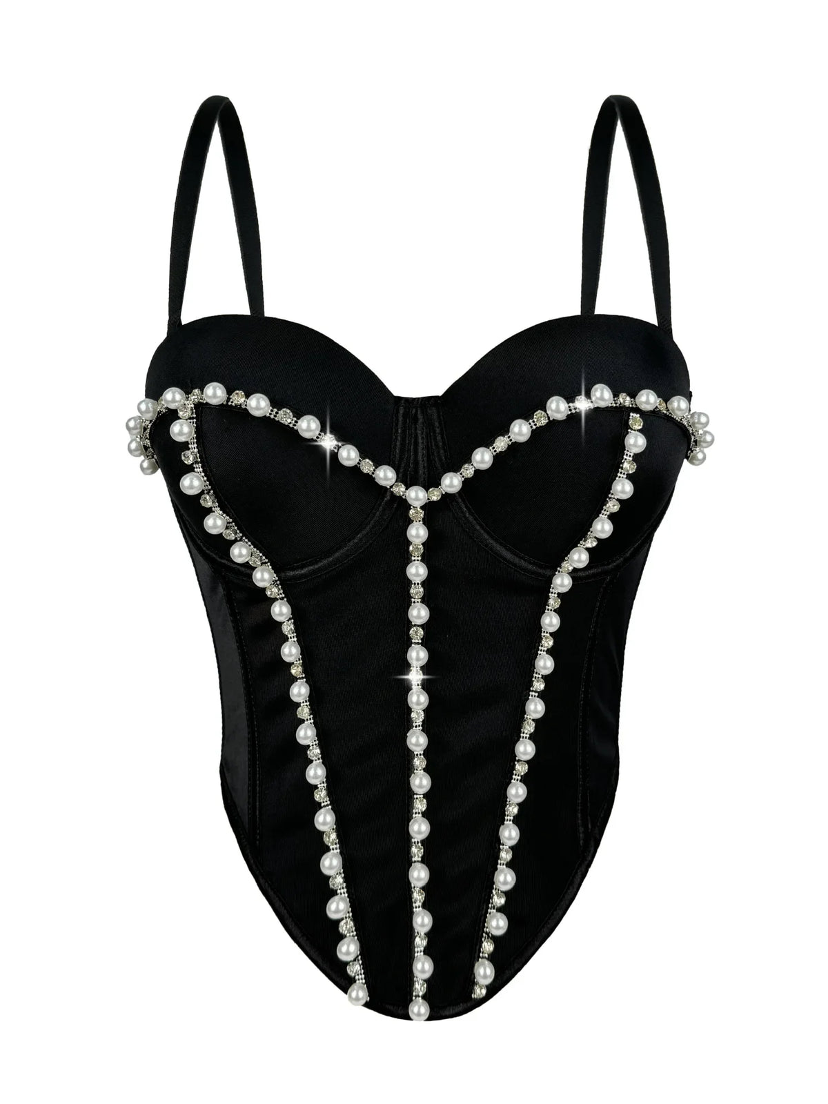 Pearl Embroidered Bustier Corset Crop Top High Street Evening Bralette