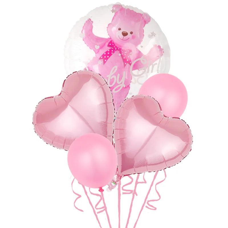 4D Transparent Baby Shower Boy Girl Bear Bubble Ball Kids 1st Birthday Party Blue Pink Helium Balloon Gender Reveal Decoration