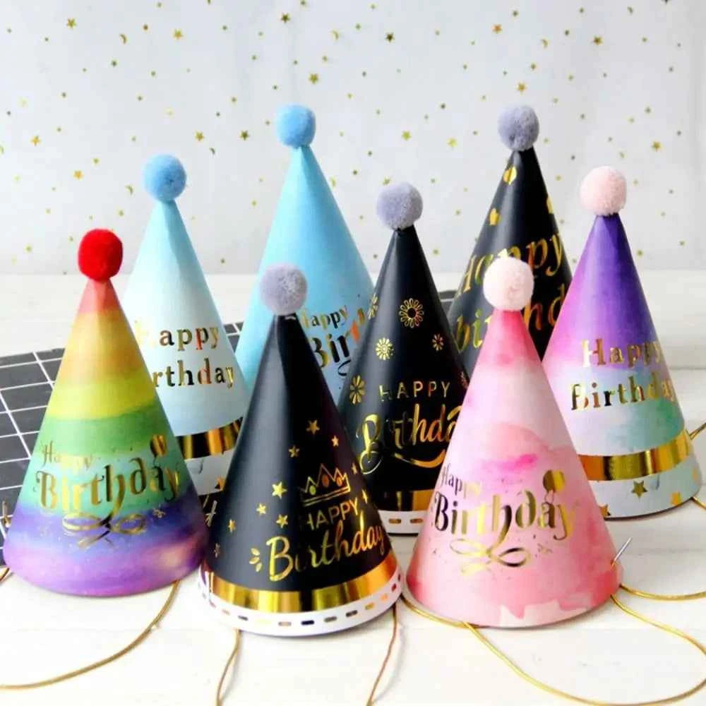 Happy Birthday Party Hats DIY Handmade Cap Crown Baby Shower Decoration Boy Girl Birthday Party Photo Props
