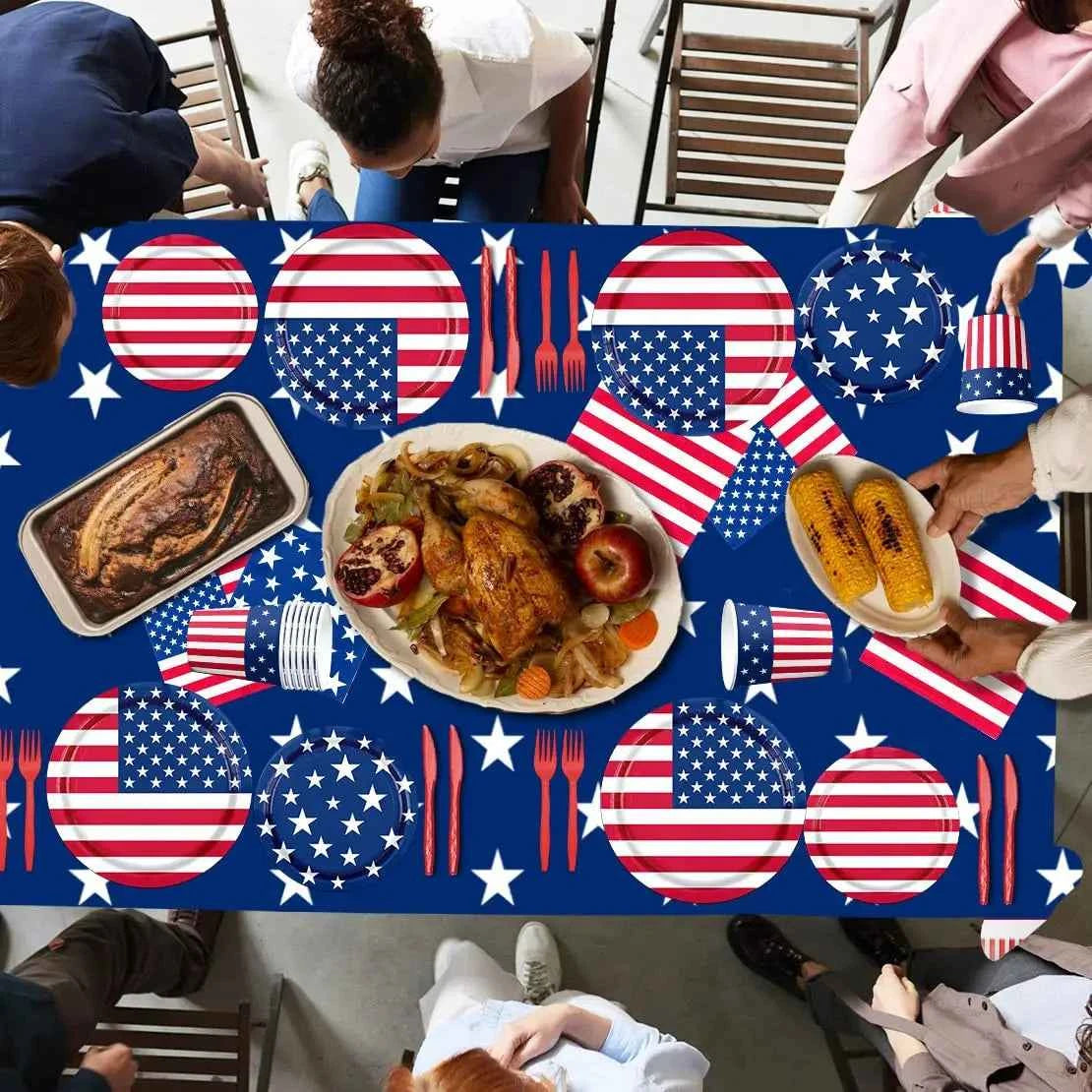 120 Pcs American Flag Disposable Tableware Plates, Cups, Napkins For USA Patriotic Theme Party, 4th Of July, Independence Day