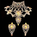 Oversized Glass Gemstone Choker Necklace & Earrings Drag Queen Stage Jewelry Set