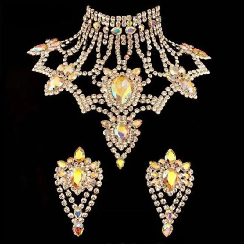 Oversized Glass Gemstone Choker Necklace & Earrings Drag Queen Stage Jewelry Set