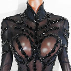 Rhinestone Mesh Jumpsuit Costume Set
