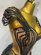 Sparkly Rhinestone Mesh Strapless Mini Dress Evening Stage Performance Outfit