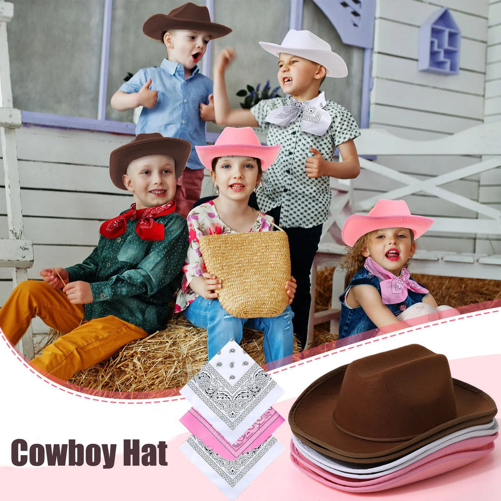 6-48Set Kids Western Cowboy Hats with Bandanas Cowboy Party Hats for Birthday Party Cosplay Costume Party Western Party Favors - Big Tim's Magic Emporium
