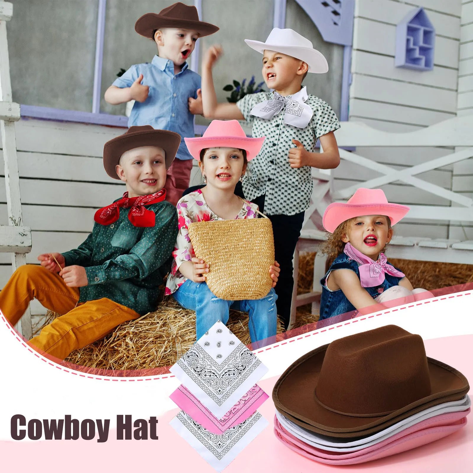 6-48Set Kids Western Cowboy Hats with Bandanas Cowboy Party Hats for Birthday Party Cosplay Costume Party Western Party Favors - Big Tim's Magic Emporium