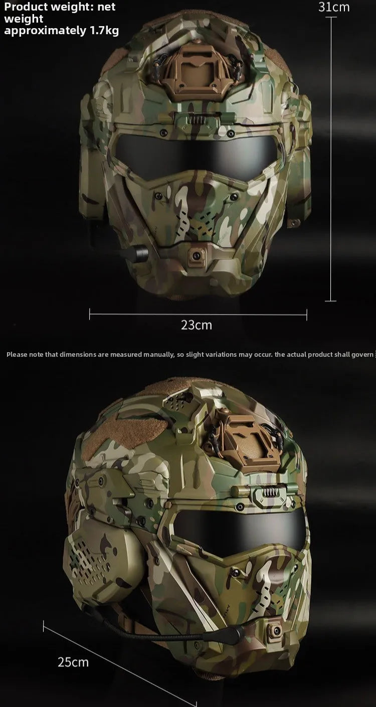 Full Face Helmet with Built-in HD Earphone, Flip-Up Mask & Anti-Fog Fan, Replaceable Lens & NVG Mount for Game/Role-Play/Riding - Big Tim's Magic Emporium