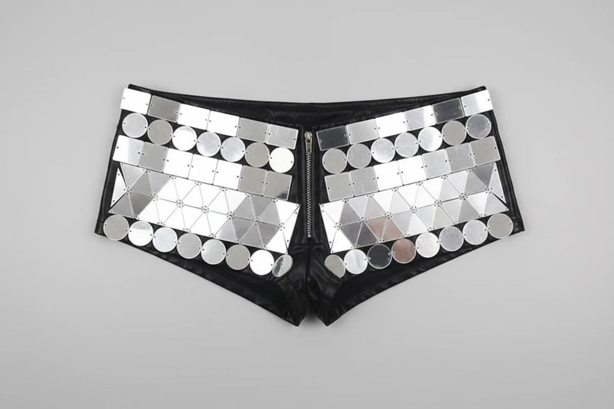 Luxury Reflective Mirror Halter Bra & High-Waisted Shorts Set