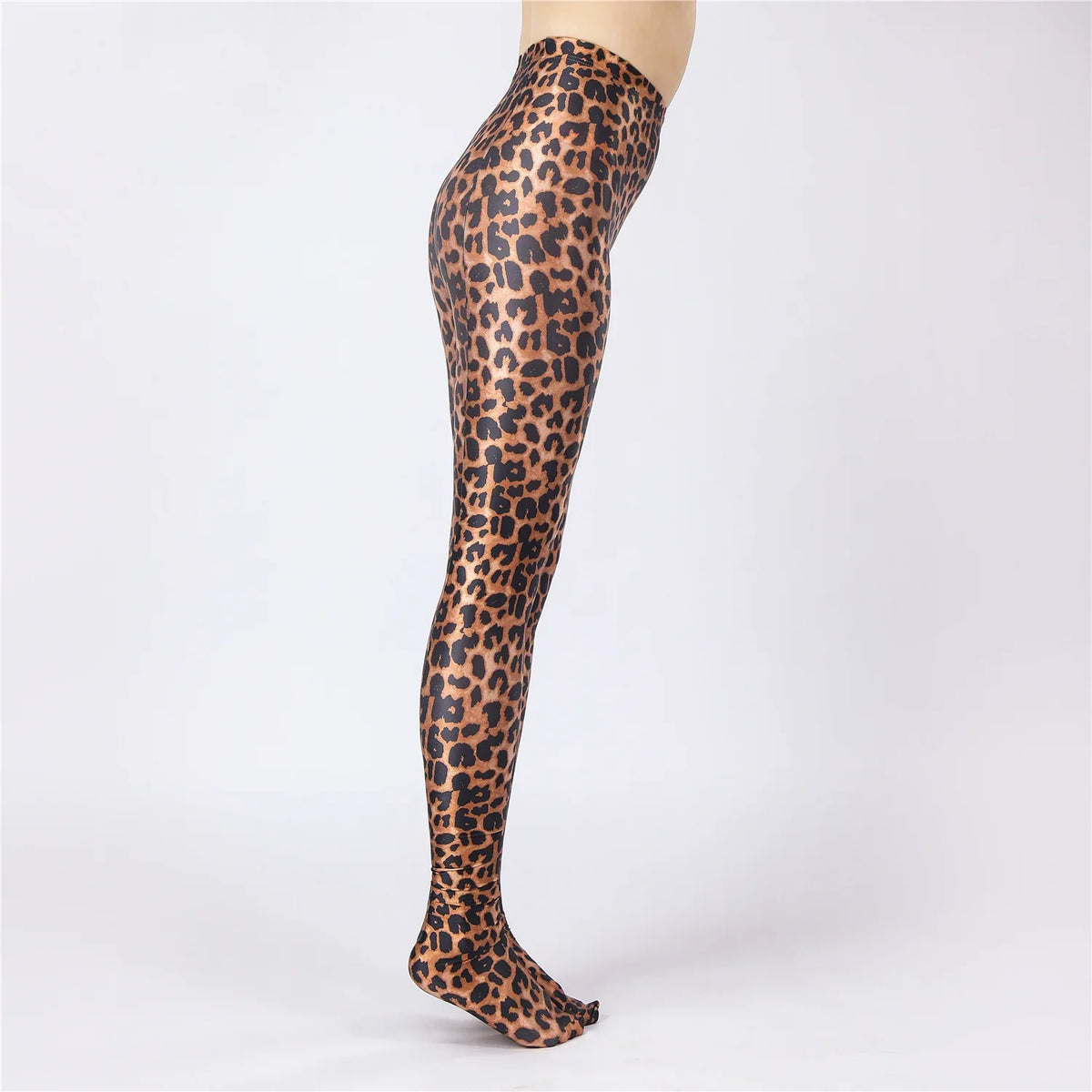 Oil Glossy High-Stretch Satin Pencil Pants & Leopard Print Leggings