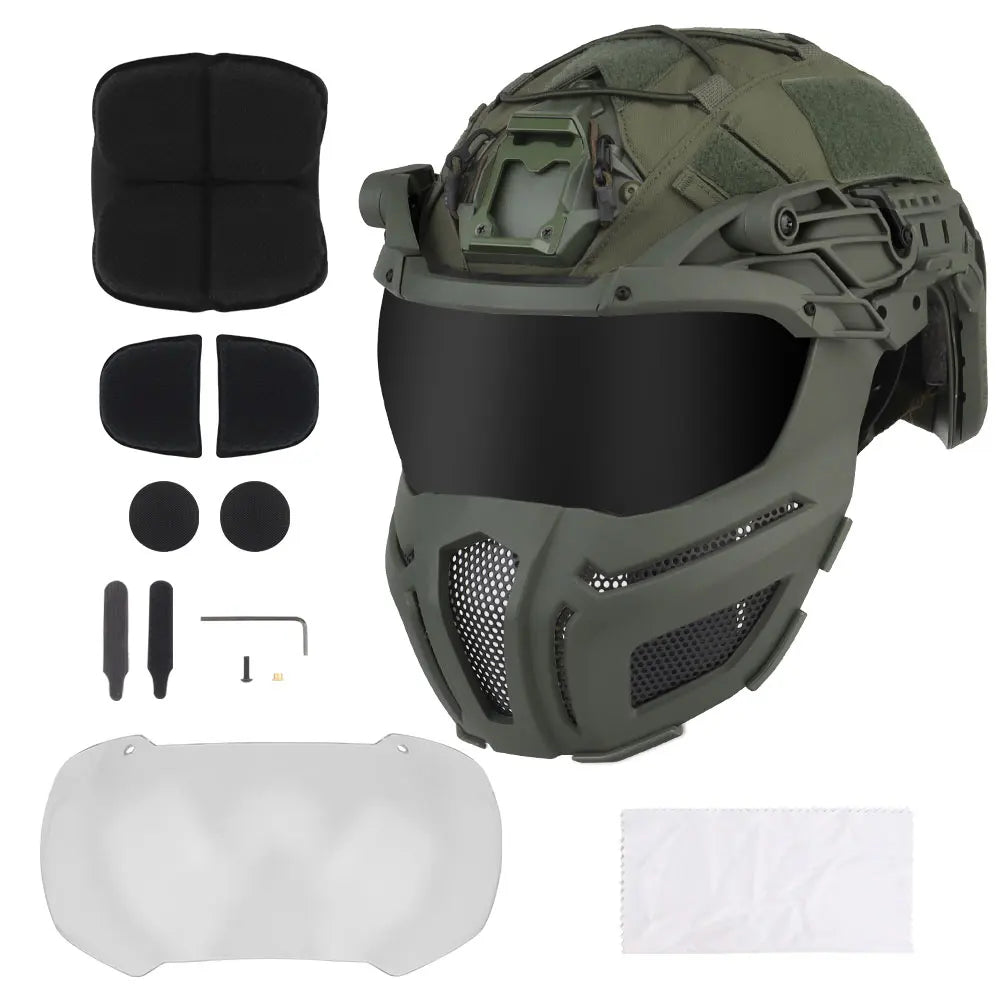 Tactical FAST Helmet Half Face Mask With Flip Goggles Black/Clear 2Pcs Lenses for Hunting Airsoft CS Game Paintball Mask Gear - Big Tim's Magic Emporium