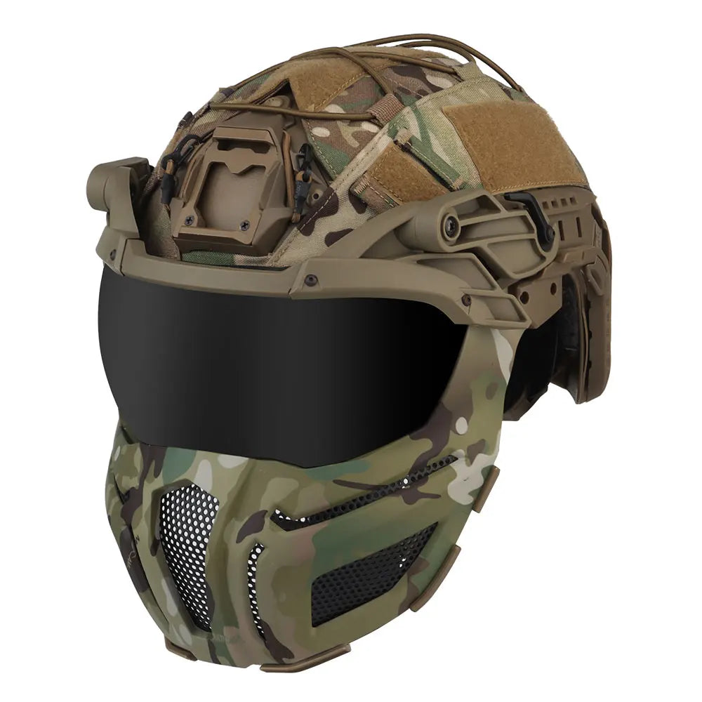 Tactical FAST Helmet Half Face Mask With Flip Goggles Black/Clear 2Pcs Lenses for Hunting Airsoft CS Game Paintball Mask Gear - Big Tim's Magic Emporium