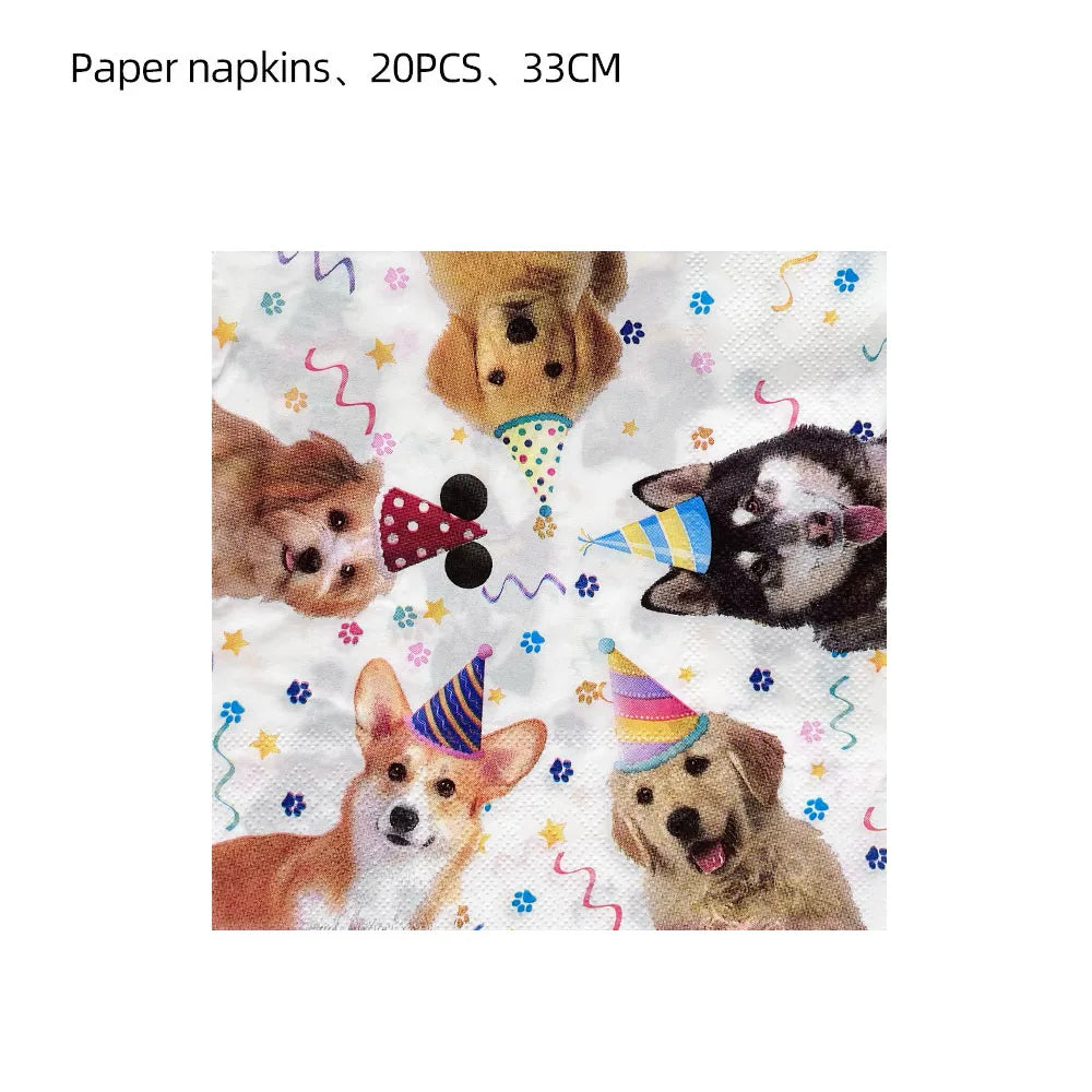 Dog Party Decoration Pet Party Tableware Plate Cup Napkin Tablecloth Birthday Party Banner - Big Tim's Magic Emporium