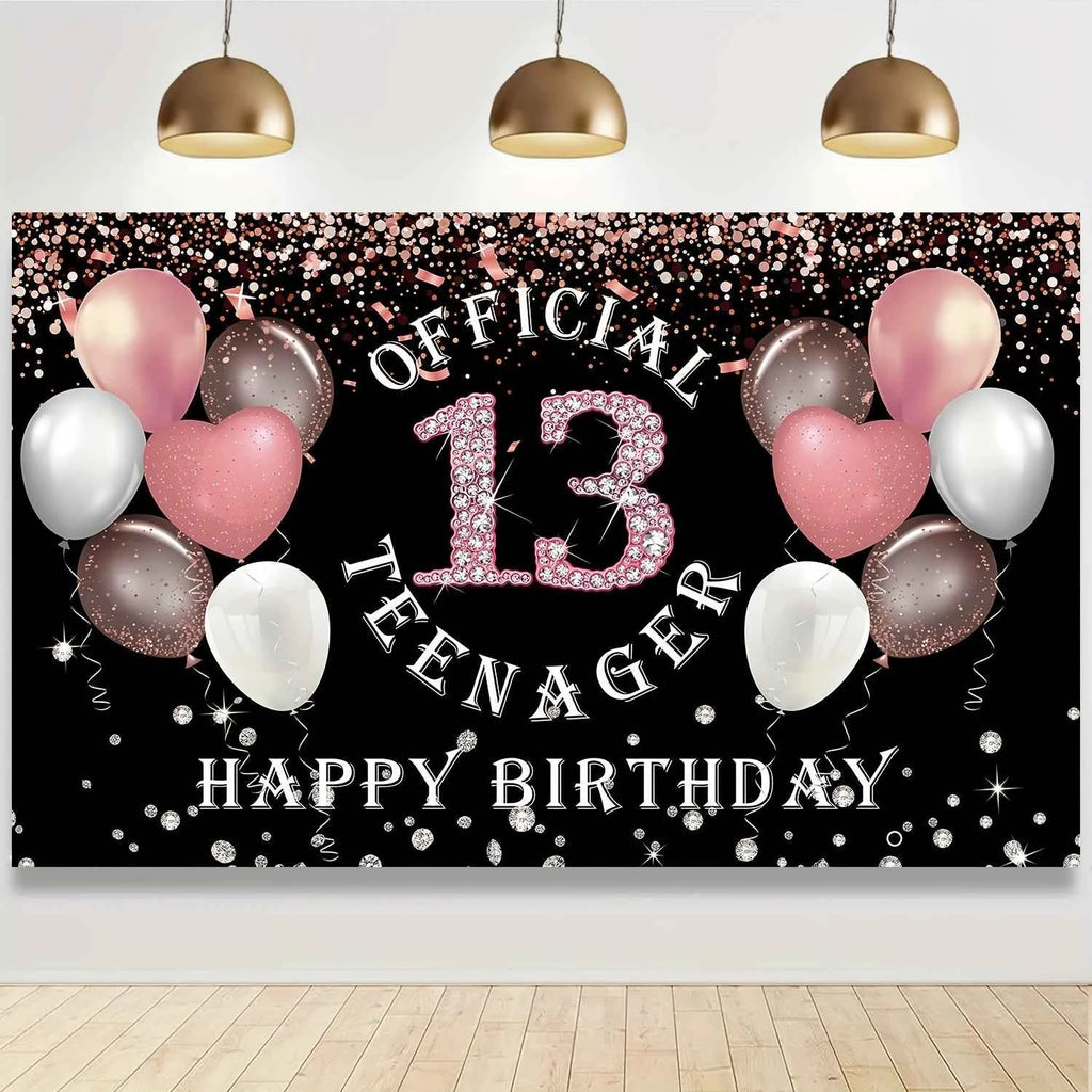 Rose gold girl's 13th birthday decoration, birthday party supporting photography background, 13th birthday party supplies