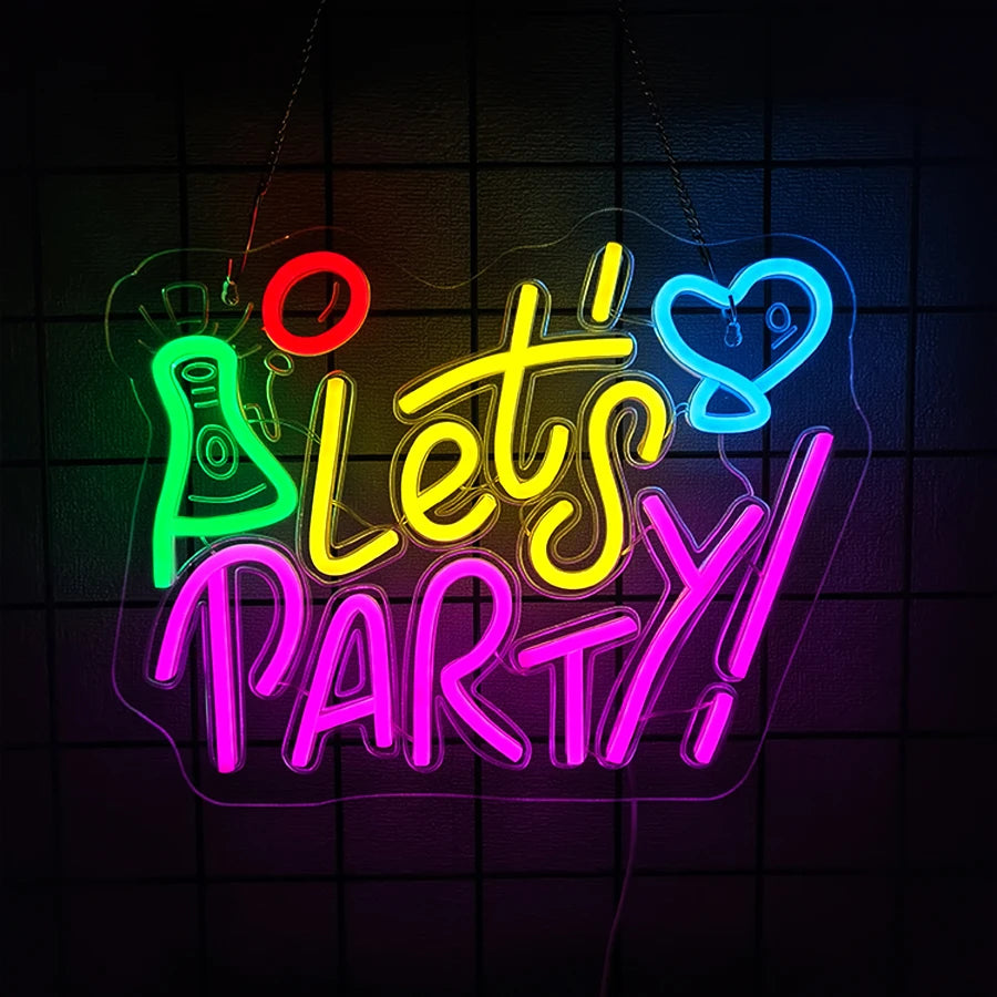 Let's Party Neon Sign for Wall Decor,LED Lights for Bachelorette Party, Engagement Party, Birthday Party,Gamer Room Decor - Big Tim's Magic Emporium