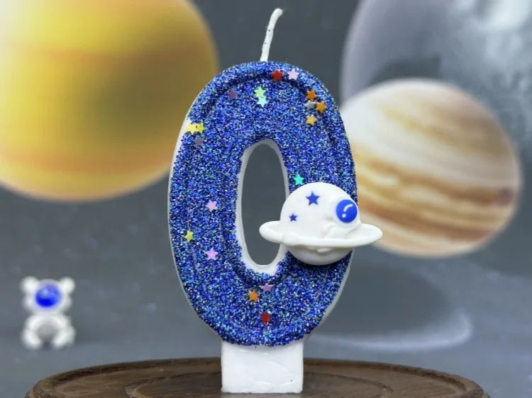 Boys Birthday Number Candle Cake Topper Blue Planetary Universe Children Baby Party One Year Old Dessert Decor Baking Supplies