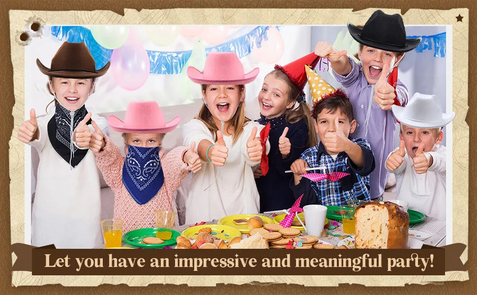 6-48Set Kids Western Cowboy Hats with Bandanas Cowboy Party Hats for Birthday Party Cosplay Costume Party Western Party Favors - Big Tim's Magic Emporium