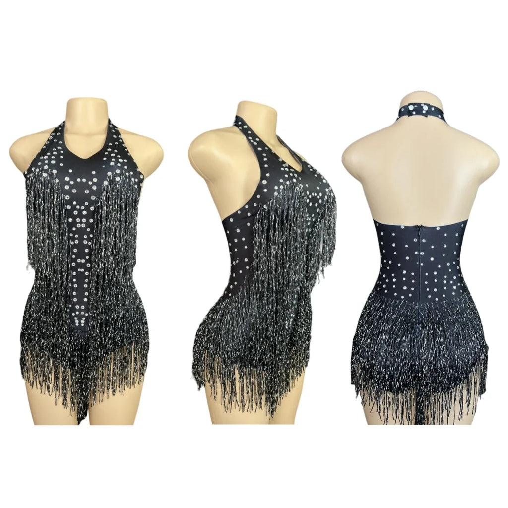 Women's Rhinestone Fringe Dance Bodysuit