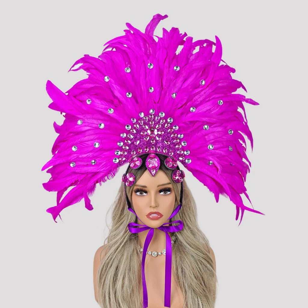Caribbean Carnival Graduation Ball Feather Headdress & Stage Hair Accessory