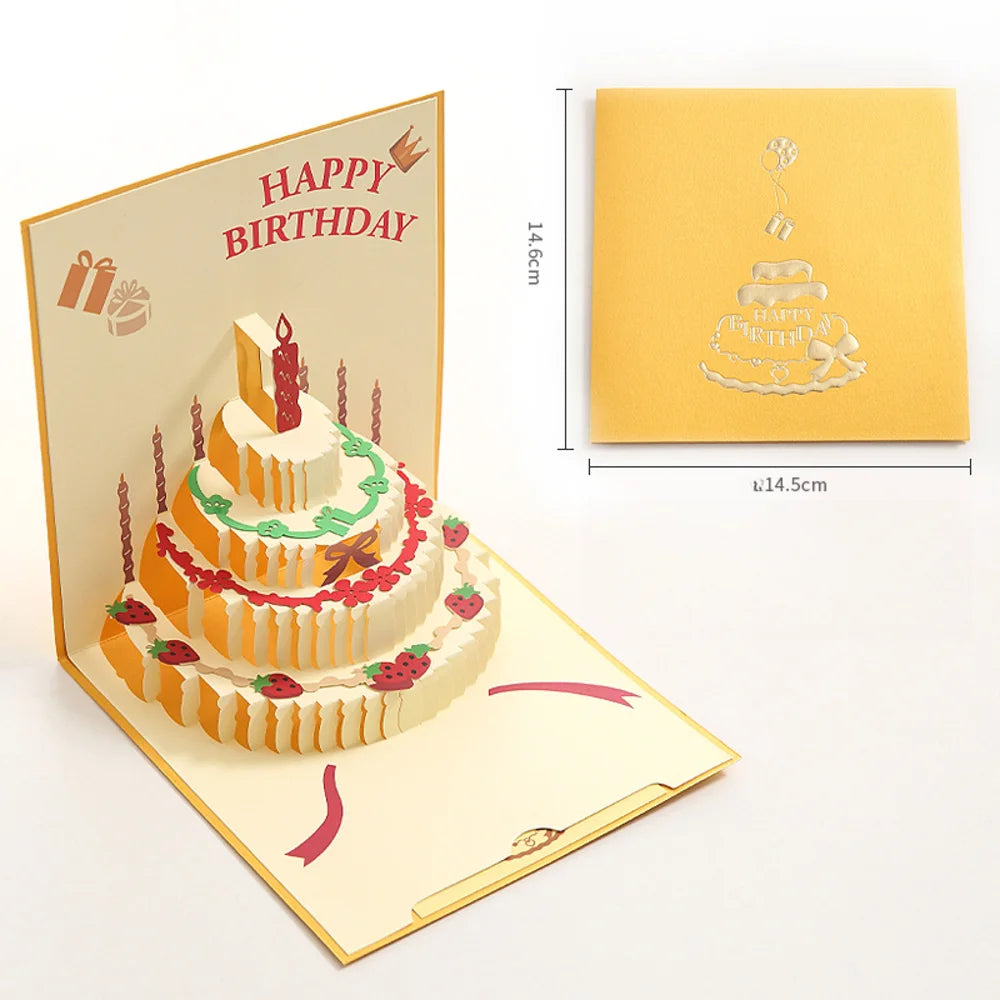 Happy Birthday Card Christmas Gift Card 3d Birthday Cake Pop-Up Greeting  with Envelope Christmas Invitation Cards for Kids