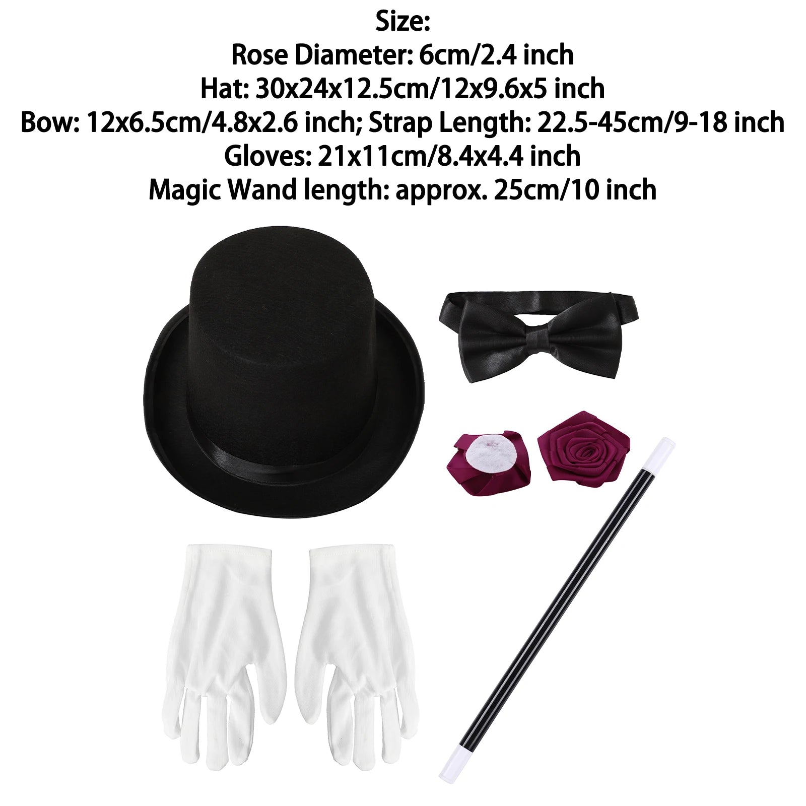 Halloween Magician Costume Accessories Bowler Hat Gloves Satin Bow Tie Ribbon Roses And Magic Wand Props for Masquerade Party - Big Tim's Magic Emporium