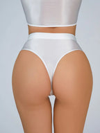 High-Waist Oil Glossy Sheer G-String Thong Satin Smooth Seamless Briefs