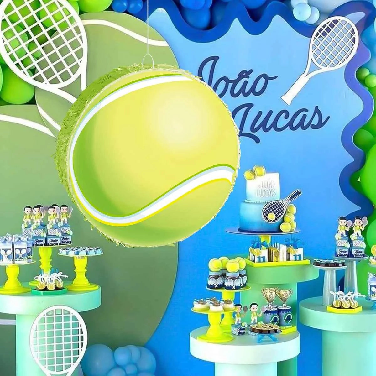 1Set Sports Tennis Theme Pinata Bundle with Blindfold Stick for Kids Birthday Baby Shower School Game Party Decoration