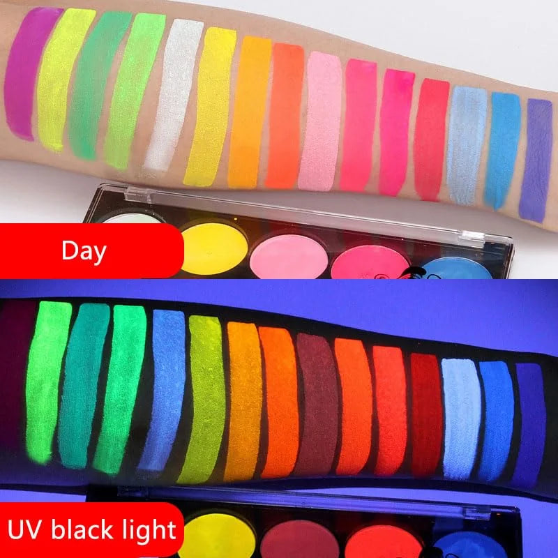15-Color Uv Fluorescent Water-Based Face Paint Set, Body Painting, Easy to Apply, Easy to Wash Off, for Artistic Parties, Halloween, Carnival, Rainbow Role-Playing, Body Graffiti