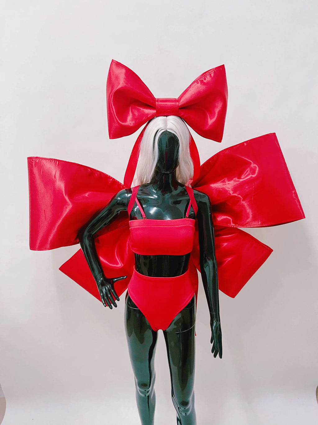 Nightclub Party Carnival Rave Outfit Bar Gogo Dancer Clothes Red Bow Tops Shorts Festival Wear Sexy Drag Queen Costume