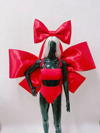Nightclub Party Carnival Rave Outfit Bar Gogo Dancer Clothes Red Bow Tops Shorts Festival Wear Sexy Drag Queen Costume