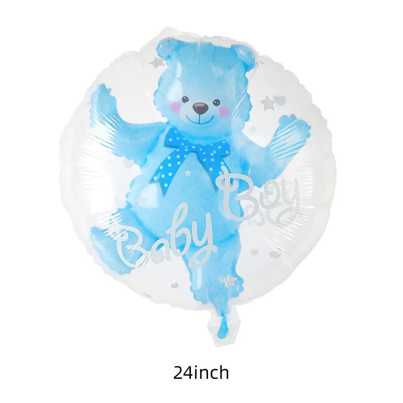 4D Transparent Baby Shower Boy Girl Bear Bubble Ball Kids 1st Birthday Party Blue Pink Helium Balloon Gender Reveal Decoration