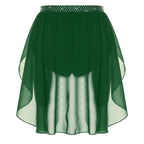 Womens Modern Lyrical Dance Skirt Performance Costume Sparkly Rhinestone Irregular Chiffon Hem Built-in Briefs Skirt Dancewear