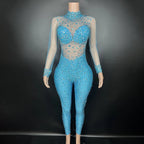 Women's Rhinestone Mesh Jumpsuit | Sheer Party & Stage Outfit
