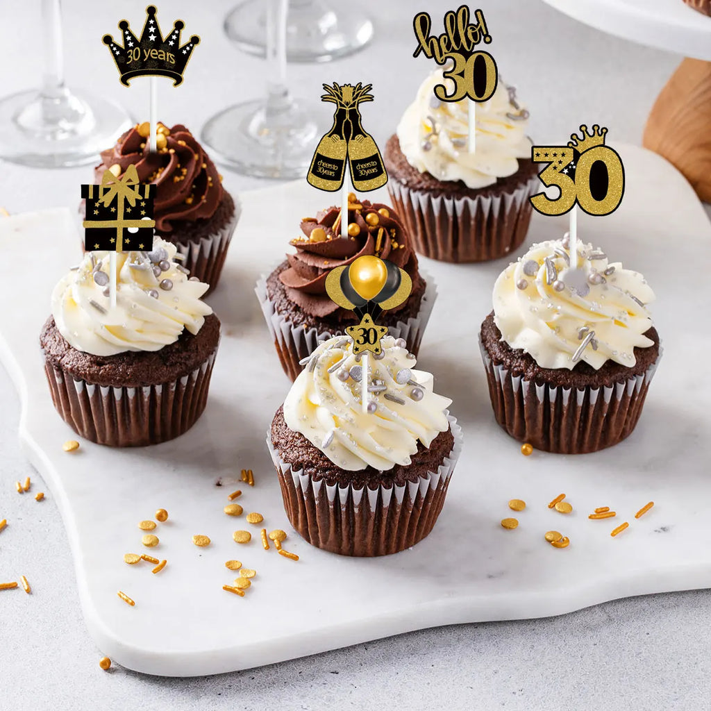 30th 40th 50th 60th Birthday Party Cake Toppers Black Gold Birthday Party Cake Decoration 18 30 40 50 60 Year Birthday Supplies