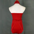 Red White Beading Halter Bodysuit Women Backless Dance Costume Nightclub Singer Stage Performance Outfit