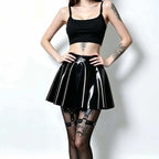 Gothic PU Leather PVC Shiny Flared Pleated Mini A-Line Skirt