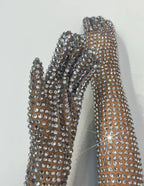 Luxury Full Rhinestones Mesh Long Gloves Women Singer Stage Performance Accessories Celebrity Prom Red Carpet Crystal Mittens