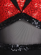 Women's Shiny Sequin Sheer Mesh Feather Latin Jazz Dance Bodysuit