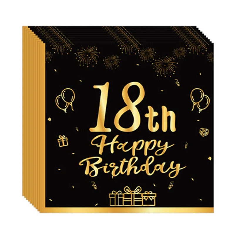 18th~60th Happy Birthday Party Napkins Black Gold Birthday Party Table Napkins Decorations Birthday Party Supplies